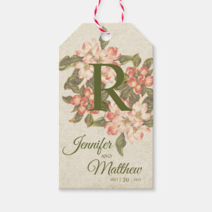 Étiquettes-cadeau Fleur de Pommier Vintage Initiale Mariage