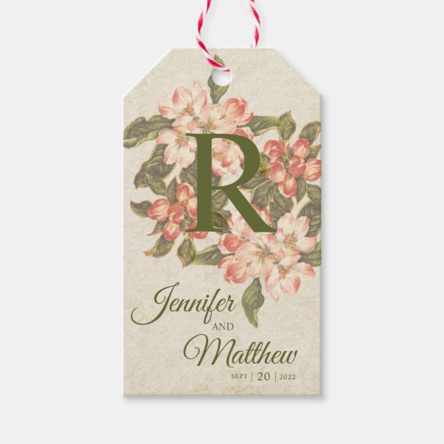Étiquettes-cadeau Fleur de Pommier Vintage | Initiale | Mariage (Devant)