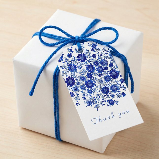 Étiquettes-cadeau Fleur de remerciement à l'aquarelle Indigo profond (Deep Indigo watercolor Floral Thank You Gift Tags)
