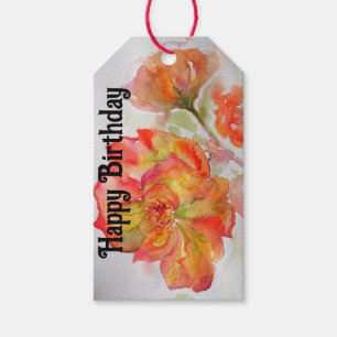 Étiquettes-cadeau Fleur de rose rouge orange Anniversaire de femme a