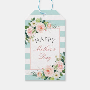 Étiquettes-cadeau Fleur de Rose rousse et rayures Fête des mères