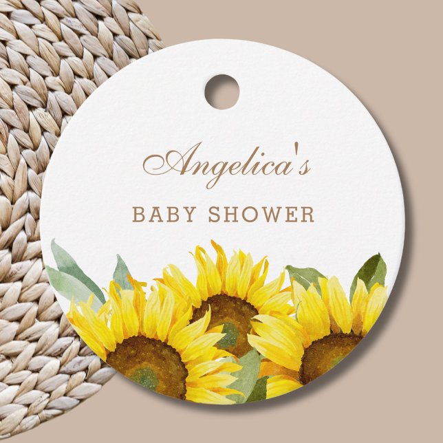 Étiquettes Cadeau Fleur de soleil fleurie jaune Baby Girl Douche Mer (Créateur téléchargé)