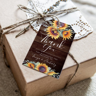 Étiquettes-cadeau Fleur de tournesol rustique   Merci
