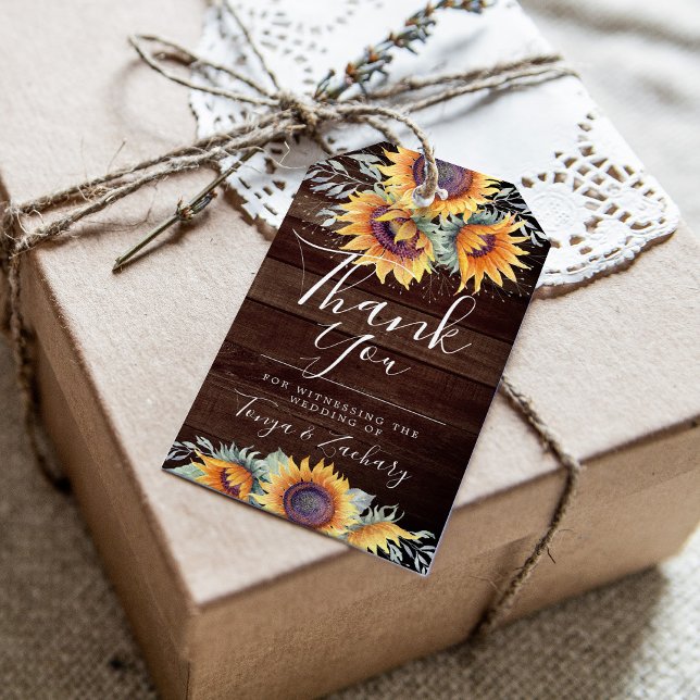 Étiquettes-cadeau Fleur de tournesol rustique | Merci (Créateur téléchargé)