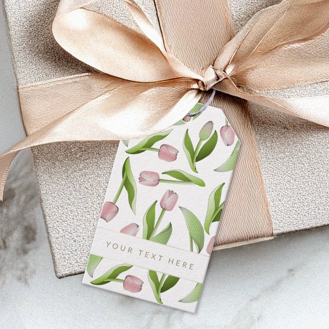 Étiquettes-cadeau Fleur de tulipe rose moderne botanique personnalis (Créateur téléchargé)