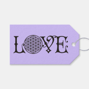 Étiquettes-cadeau Fleur de vie - LOVE lettrage tatouage noir
