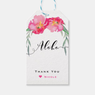 Étiquettes-cadeau Fleur de vigne verte tropicale rose, fête Aloha