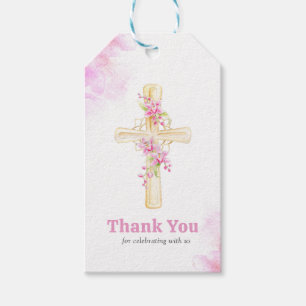 Étiquettes-cadeau Fleur d'orchidée rose croix merci
