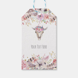 Étiquettes-cadeau Fleur et crâne de vache Boho Chic Country Glam