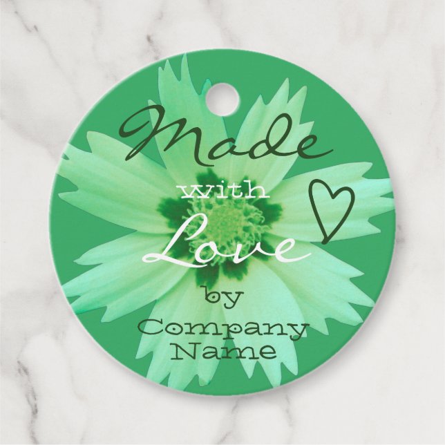Étiquettes Cadeau Fleur Fleur Fabriquée avec Amour Léger Mint Vert (Devant)