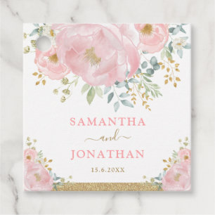 Étiquettes Cadeau Fleur romantique Douce rose Aquarelle Mariage flor