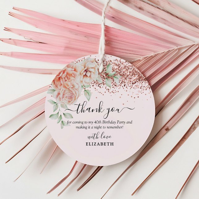 Étiquettes Cadeau Fleur rose élégant et Parties scintillant fête d'a (Créateur téléchargé)