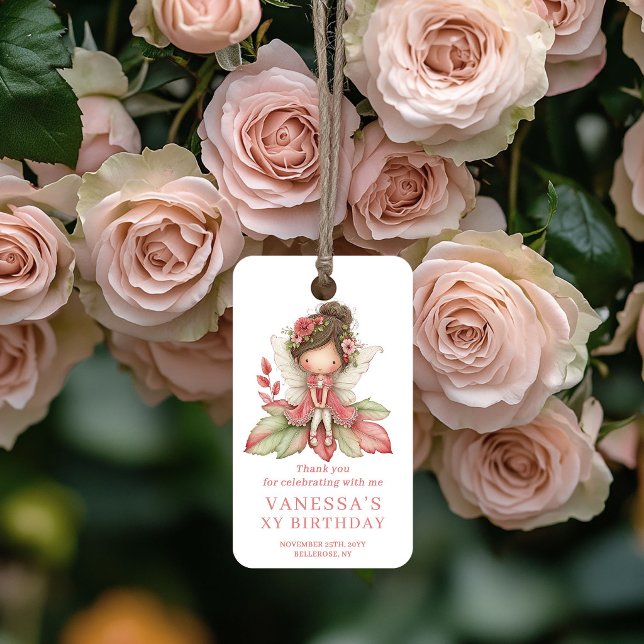 Étiquettes Cadeau Fleur Rose pour la 2e Fête d'une (Cute Fairy Girl 2nd Birthday Floral Pink Gift Tags)