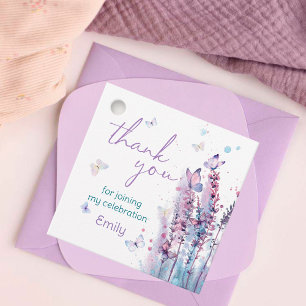 Étiquettes Cadeau Fleur rose violet papillon anniversaire merci