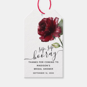 Étiquettes-cadeau Fleur Rouge Profond Sip Sip Hourra Favor Mariage