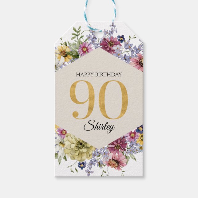 Étiquettes-cadeau Fleur sauvage 90e anniversaire personnalisé (Devant)