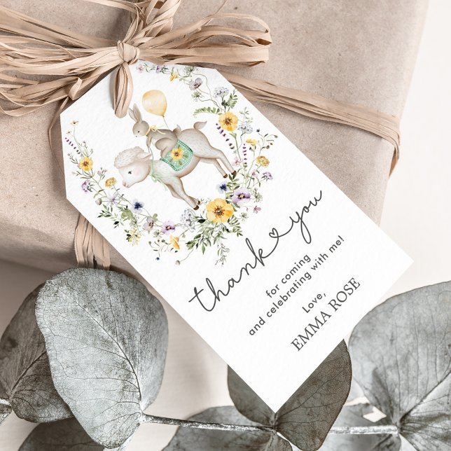 Étiquettes-cadeau Fleur sauvage agneau et Merci de ballon lapin (Créateur téléchargé)