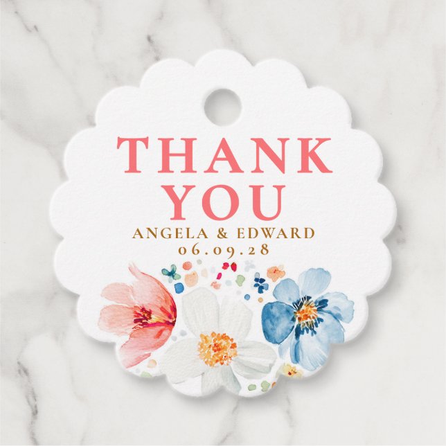 Étiquettes Cadeau Fleur sauvage aquarelle Elegant Boho Merci (Devant)