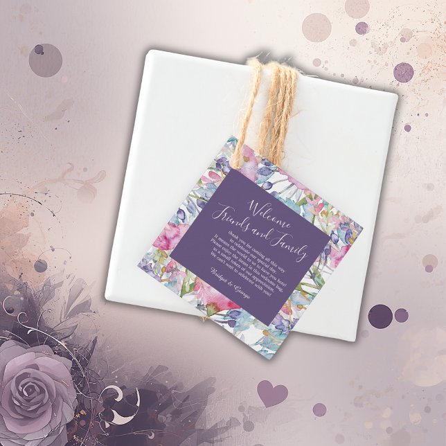 Étiquettes Cadeau fleur sauvage aquarelle violette feuillage verdure (Créateur téléchargé)