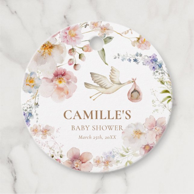 Étiquettes Cadeau Fleur sauvage Baby shower Boho Merci (Devant)