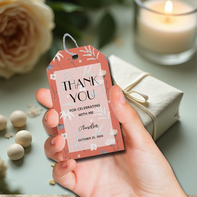 Étiquettes-cadeau Fleur sauvage Baby shower en terre cuite Merci Fav (Wildflowers on terracotta gender neutral baby shower thank you favor tags)