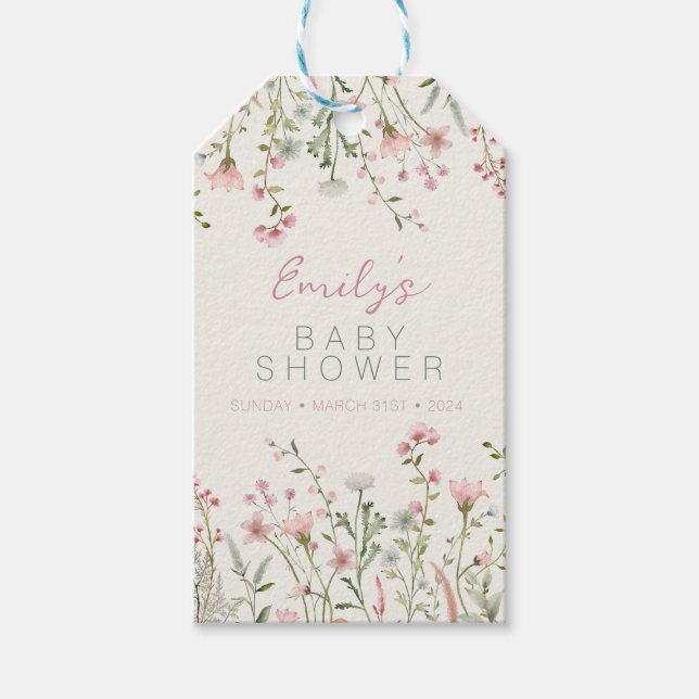 Étiquettes-cadeau Fleur sauvage bébé dans le Baby shower en fleurs (Devant)