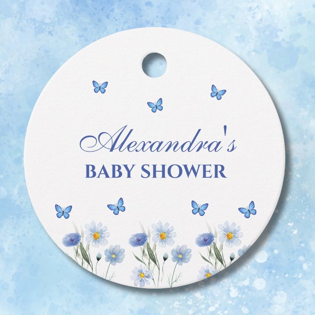 Étiquettes Cadeau Fleur sauvage bleu Merci de Baby shower papillon (Créateur téléchargé)