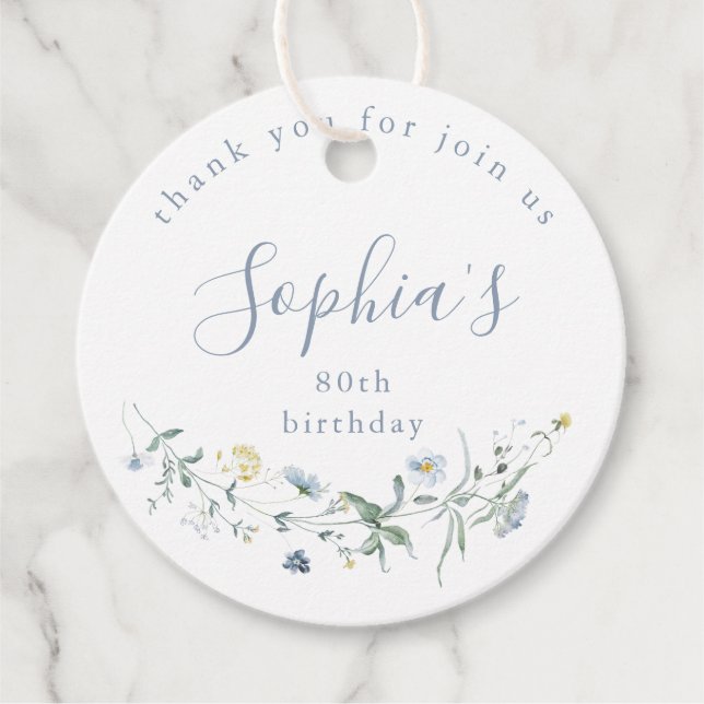 Étiquettes Cadeau Fleur sauvage bleue poussiéreuse Anniversaire Bohè (Devant)