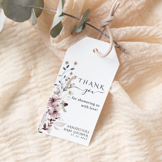 Étiquettes-cadeau Fleur sauvage boho Baby shower moderne minimal Mer (Créateur téléchargé)