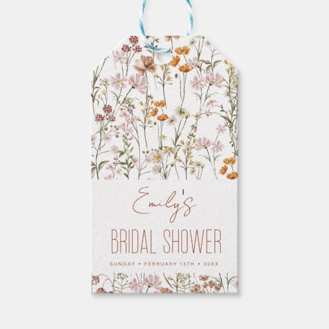 Étiquettes-cadeau Fleur sauvage Boho Fête des mariées aquarelle en f (Devant)
