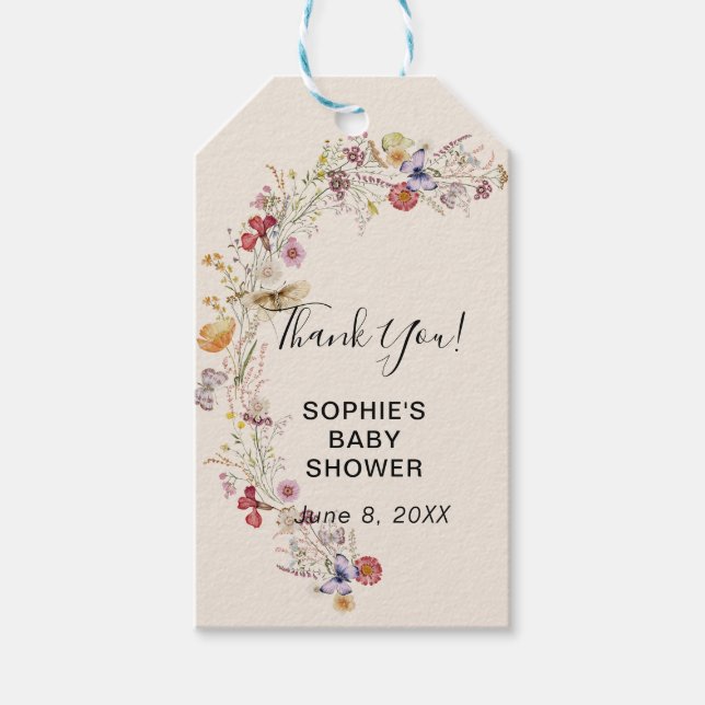 Étiquettes-cadeau Fleur sauvage Boho Garden bébé en fleurs (Devant)