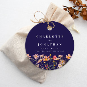 Étiquettes Cadeau Fleur sauvage Boho Marine Mariage bleu Merci