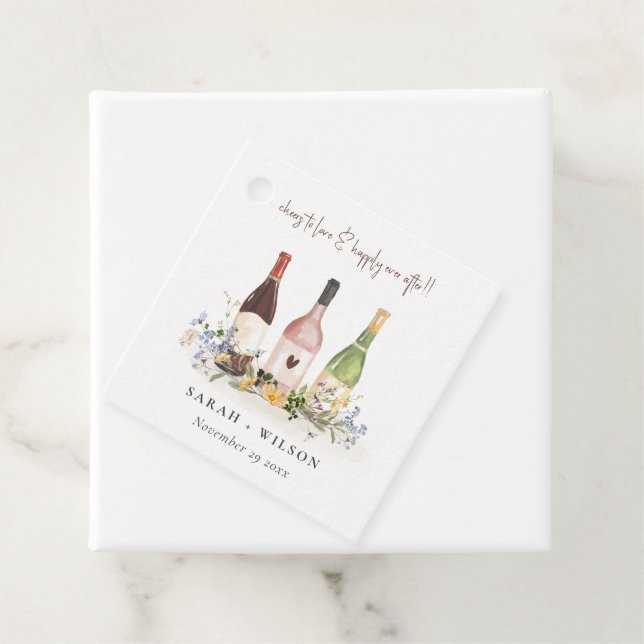 Étiquettes Cadeau Fleur sauvage Cheers to Love Wine Bottts Mariage (En situation)
