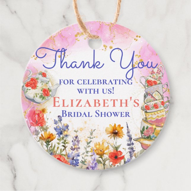 Étiquettes Cadeau Fleur sauvage coloré Jardin Tea Party Merci (Devant)