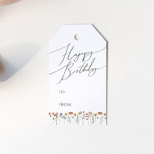 Étiquettes-cadeau Fleur sauvage coloré Joyeux script d'anniversaire