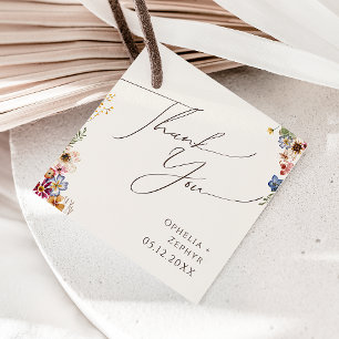 Étiquettes Cadeau Fleur sauvage coloré   Merci Jardin beige