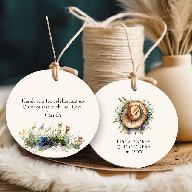 Étiquettes Cadeau Fleur sauvage Cowgirl Rustique Floral Quinceanera (Favor Tags from my Wildflower Cowgirl Hat Quinceanera Collection
)