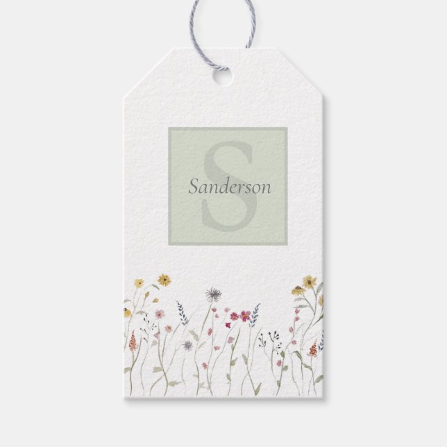 Étiquettes-cadeau Fleur sauvage d'aquarelle monographique (Devant)