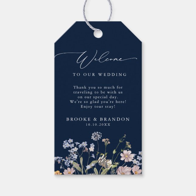 Étiquettes-cadeau Fleur sauvage de printemps de la marine Meadow Gar (Devant)