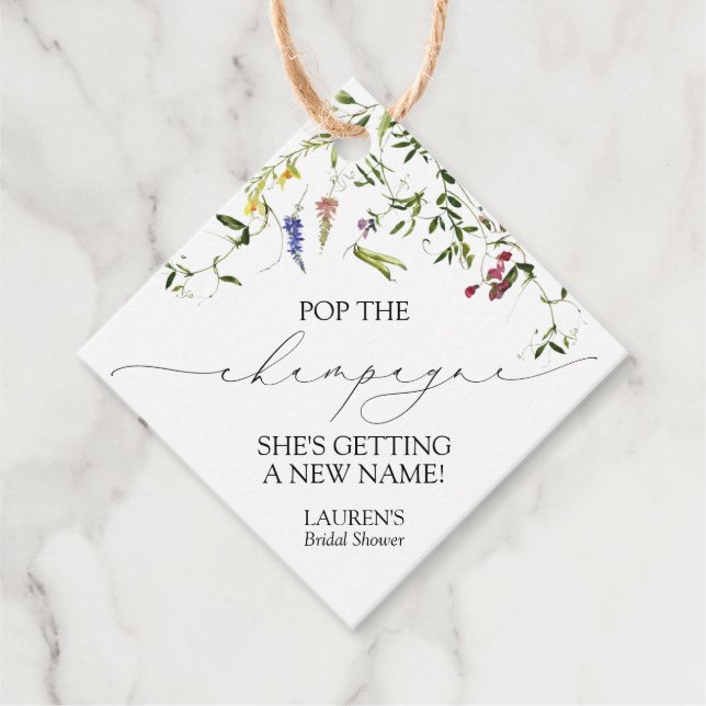 Étiquettes Cadeau Fleur sauvage d'été Mini bouteille de champagne (Devant)