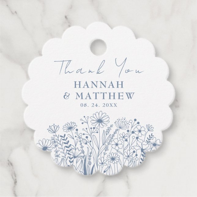 Étiquettes Cadeau Fleur sauvage Elégant Dusty Blue Mariage (Devant)