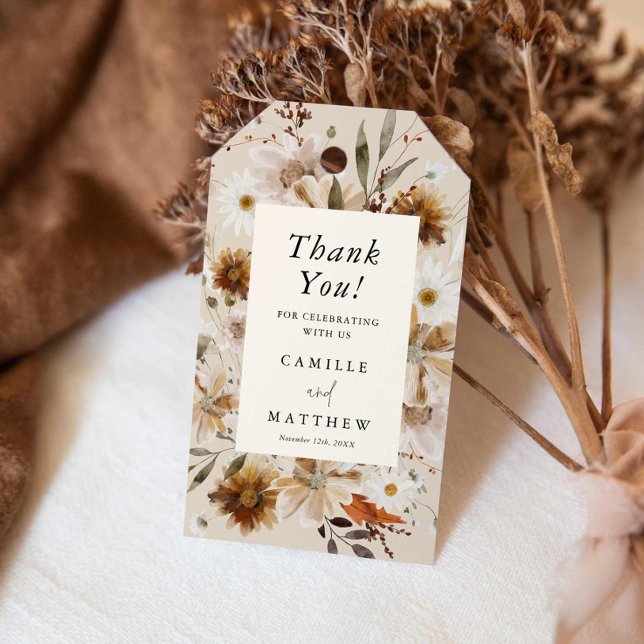 Étiquettes-cadeau Fleur sauvage Fall Floral Mariage (Fall Floral Wedding Thank you card)