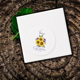 Étiquettes Cadeau Fleur sauvage jaune violet aquarelle de tournesol 