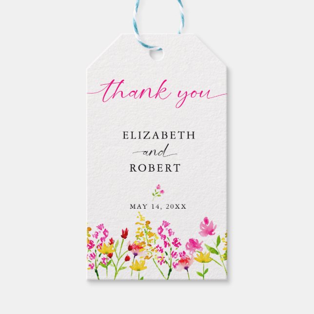 Étiquettes-cadeau Fleur sauvage Mariage Floral Script Élégant printe (Devant)