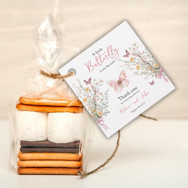 Étiquettes Cadeau Fleur sauvage papillon rustique Baby shower floral (Créateur téléchargé)
