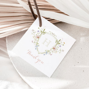 Étiquettes Cadeau Fleur sauvage Pastel Monogram Crest Merci