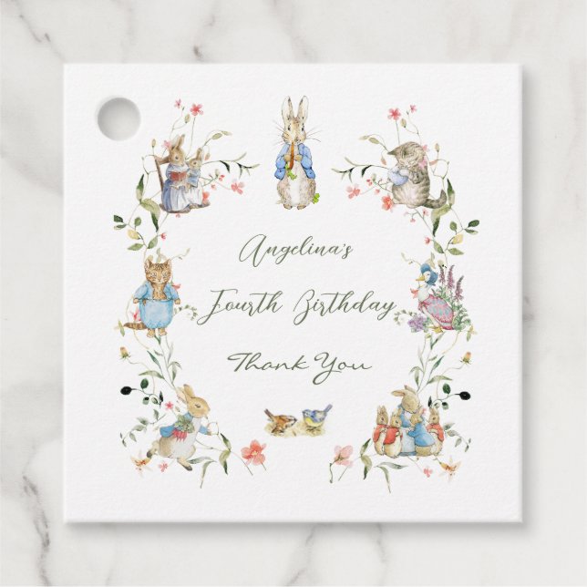Étiquettes Cadeau Fleur sauvage Peter le lapin Anniversaire (Devant)