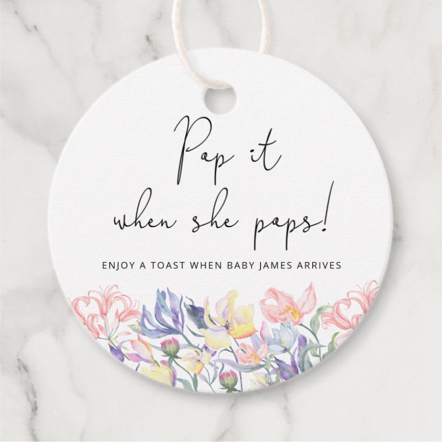 Étiquettes Cadeau Fleur sauvage Pop it quand elle popote baby shower (Devant)