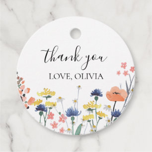 Étiquettes Cadeau Fleur sauvage Premier anniversaire Merci
