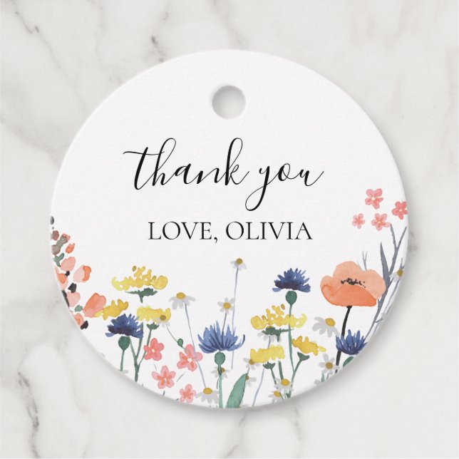 Étiquettes Cadeau Fleur sauvage Premier anniversaire Merci (Devant)